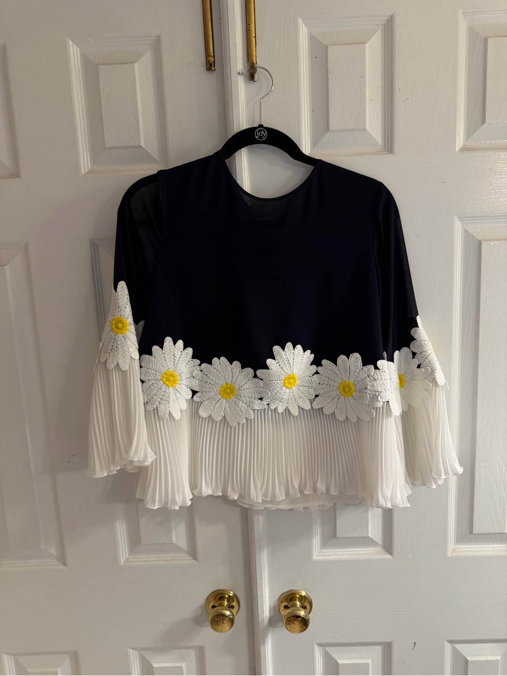 Edward Achour Paris Daisy-Trim Pleated Hem Women’s Top